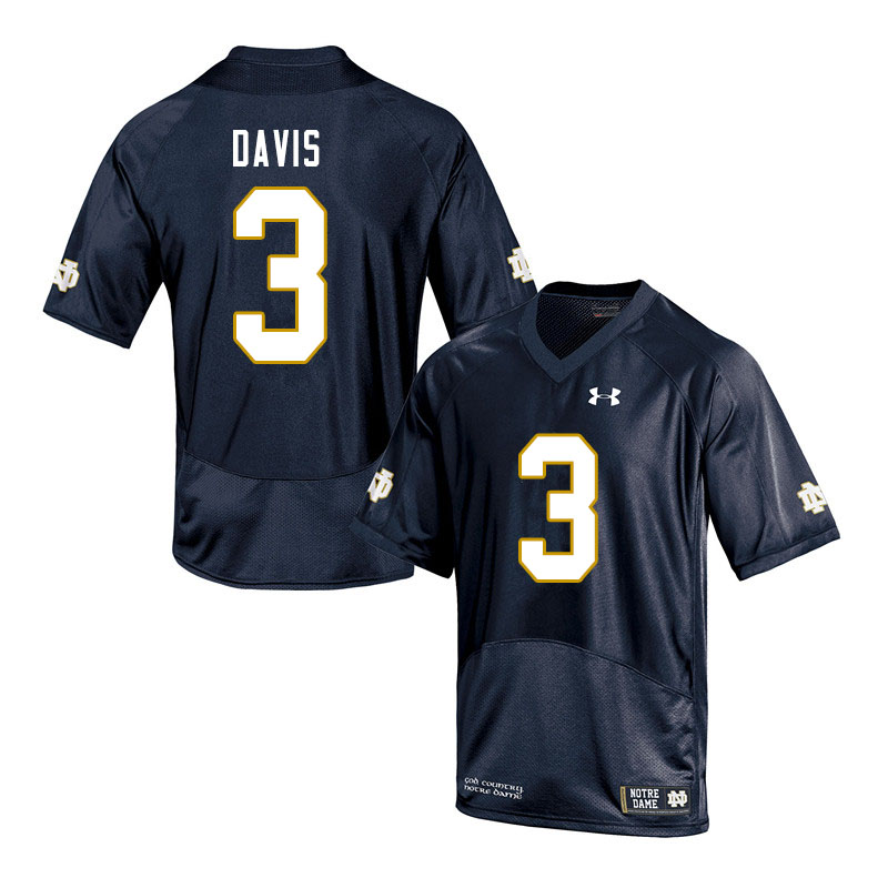 Men #3 Avery Davis Notre Dame Fighting Irish College Football Jerseys Sale-Navy